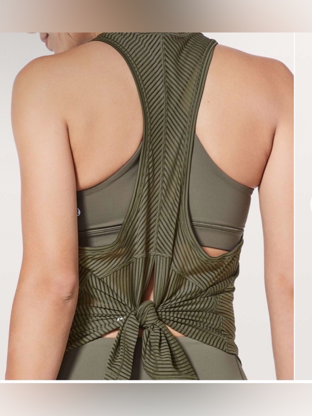 Lululemon Miles Ahead Tank Sage Green Open Back Striped Size S